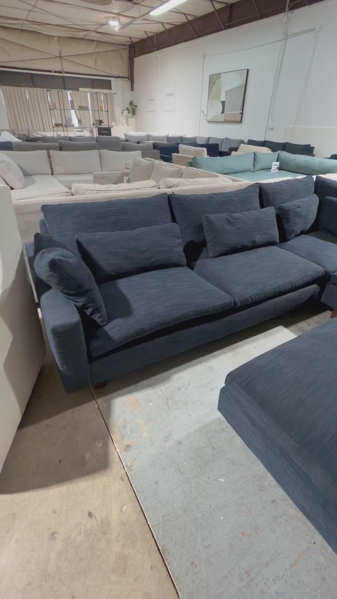 West Elm Harmony 117” 3 Piece L Shape w/ Ottoman in Midnight Performance Distressed Velvet