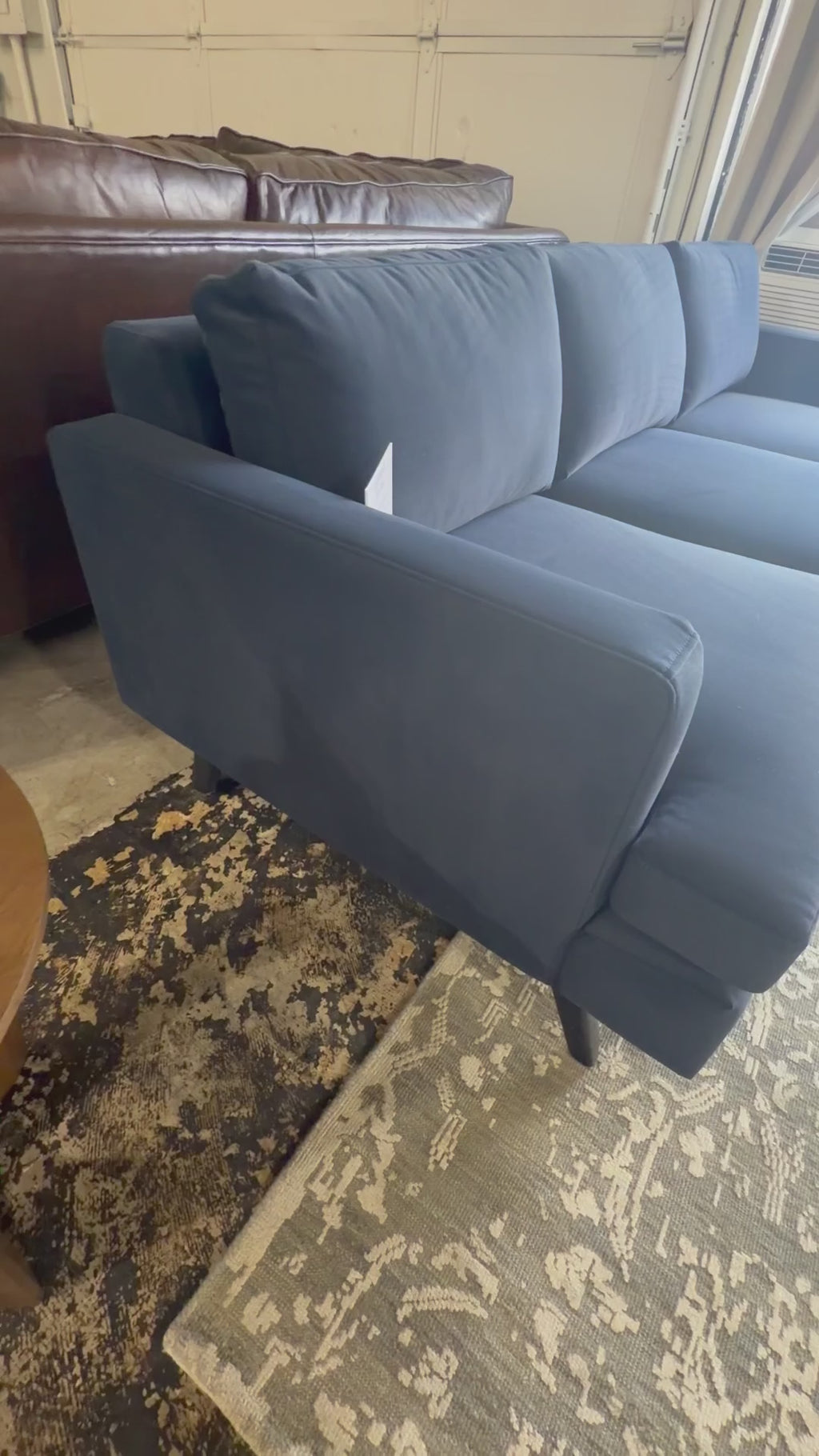 Albany Park Lido 86" Sofa in Navy performance velvet, Walnut feet