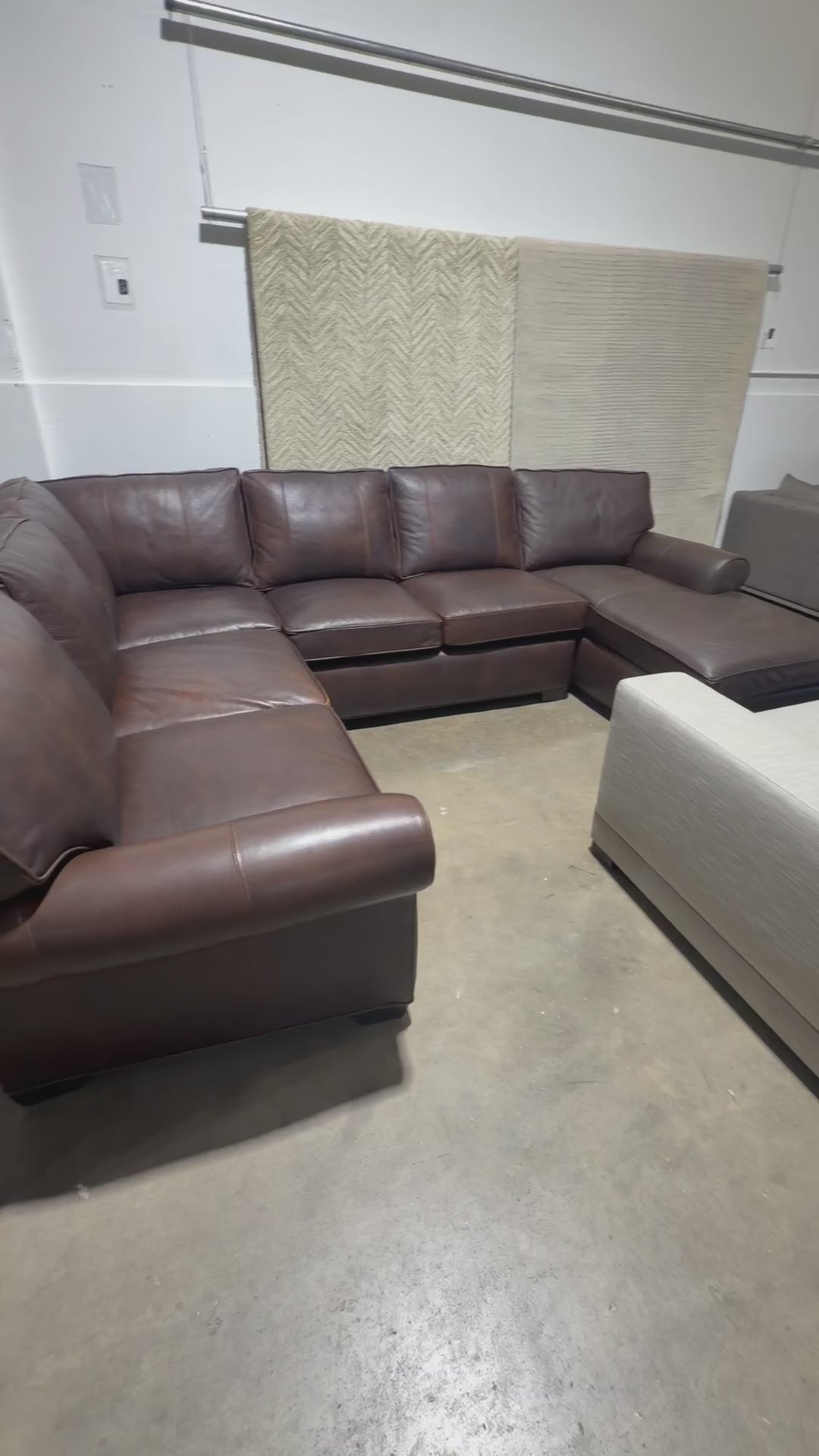 Arhaus Colby 124” 3 Piece U Shape Sofa Chaise Leather Sofa in Bronco Whiskey
