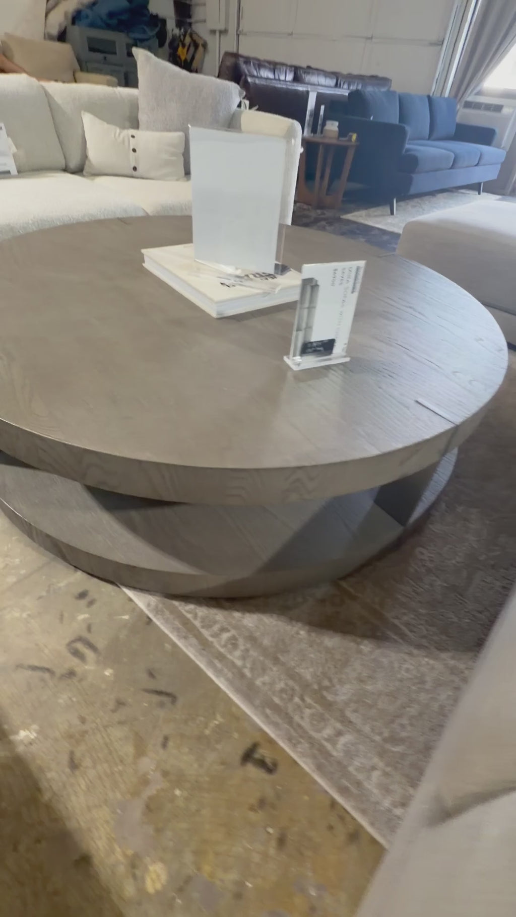 Restoration Hardware Ligne Open 55” Round Coffee Table in Brushed Brown Oak