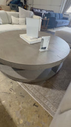 Restoration Hardware Ligne Open 55” Round Coffee Table in Brushed Brown Oak