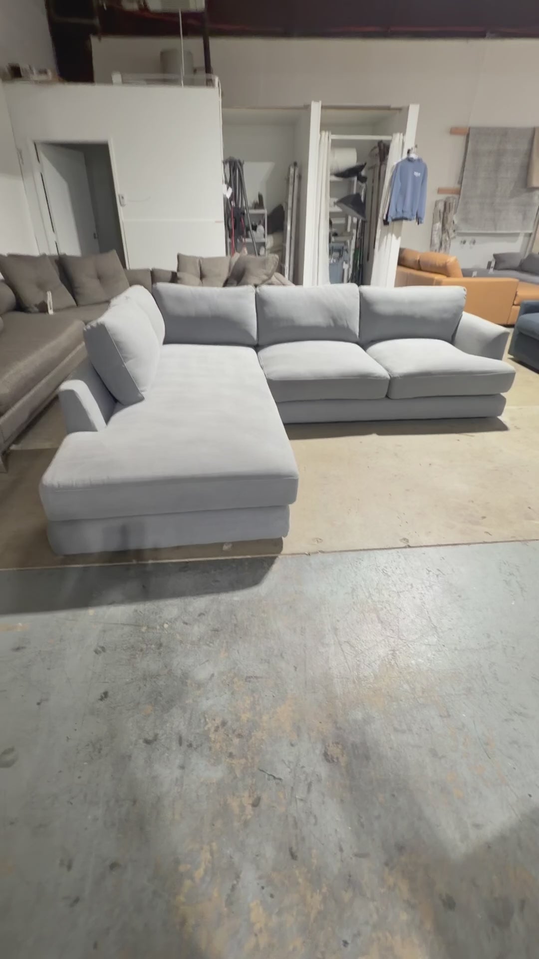 West Elm Haven 108” 2-Piece Bumper Chaise Sectional, Heavy Down Blend Cushions in Storm Gray Washed Canvas