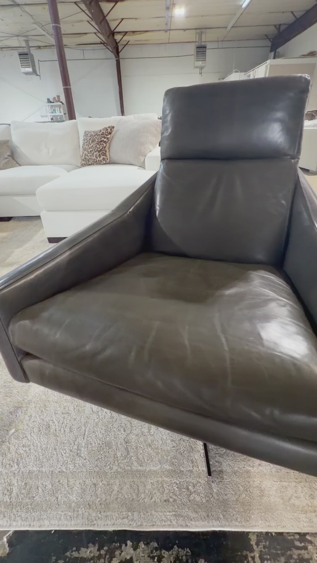 West Elm Austin Leather Swivel Chair in Charcoal Green Leather