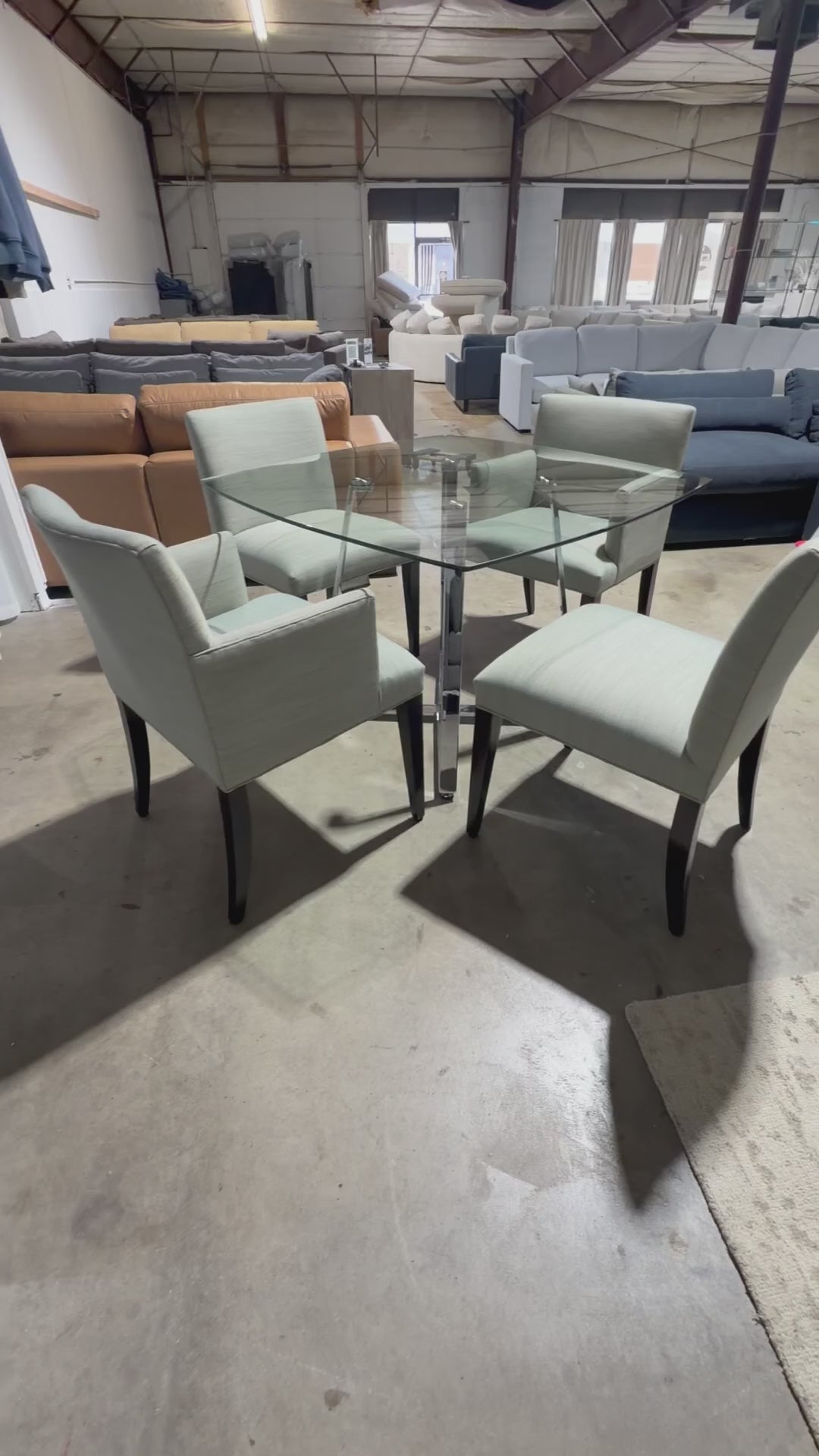 Room & Board Glass Dining Table and 4 chairs in Conley Slate