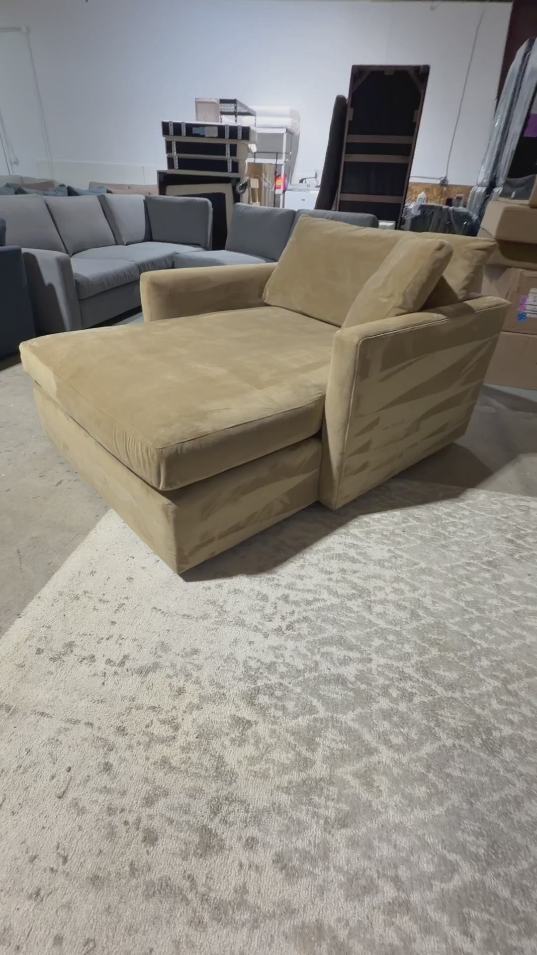 Crate & Barrel Lounge Deep Chaise Lounge, Down Blend in Camel Covet, Velvet