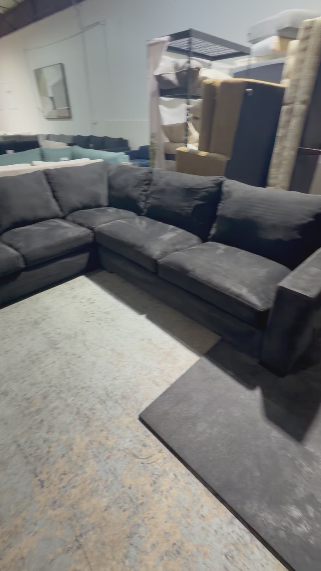 Room & Board Metro 113” x 97” L Shape Sectional Sofa in Dawson Ebony Velvet Microfiber