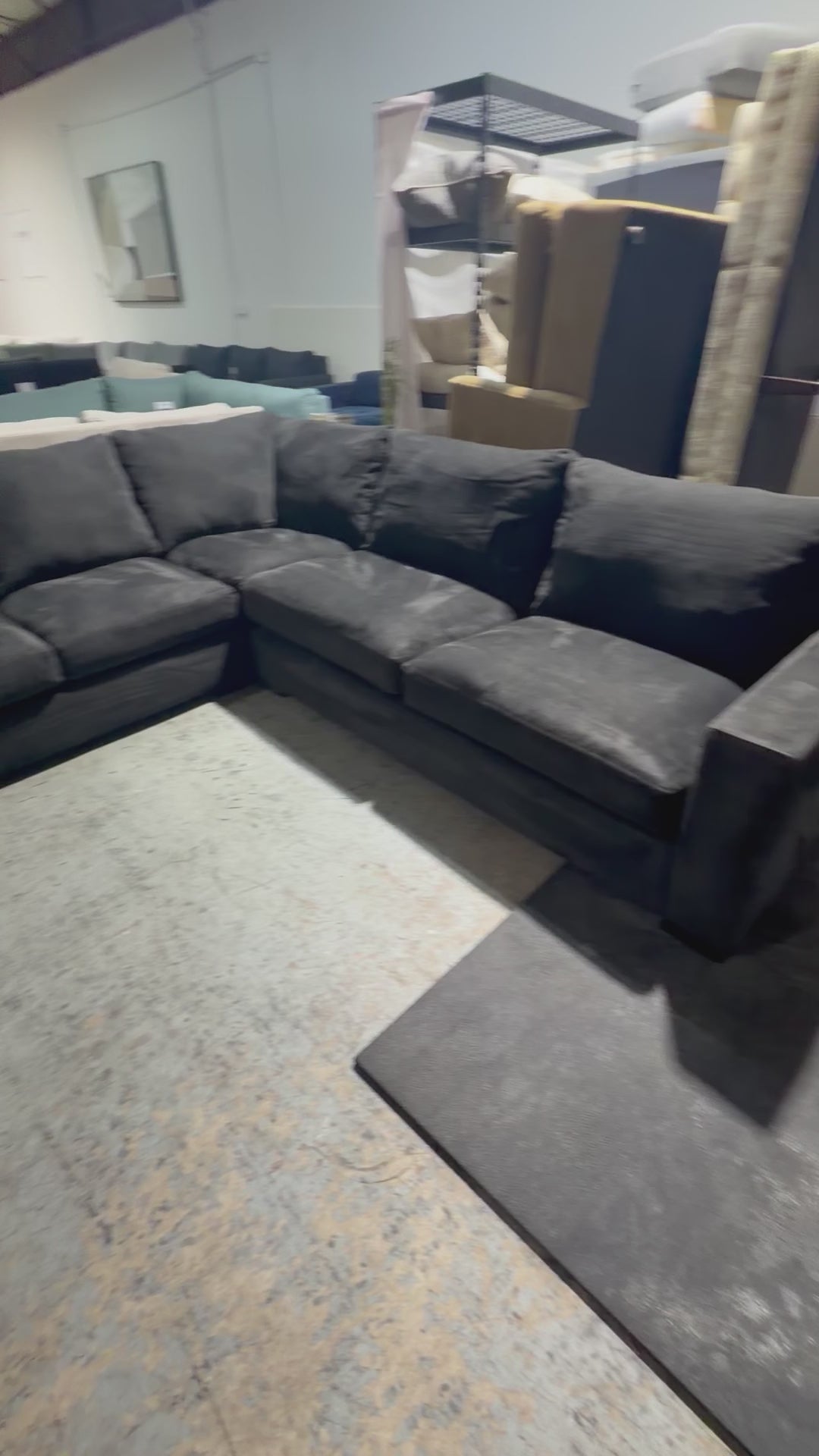 Room & Board Metro 113” x 97” L Shape Sectional Sofa in Dawson Ebony Velvet Microfiber