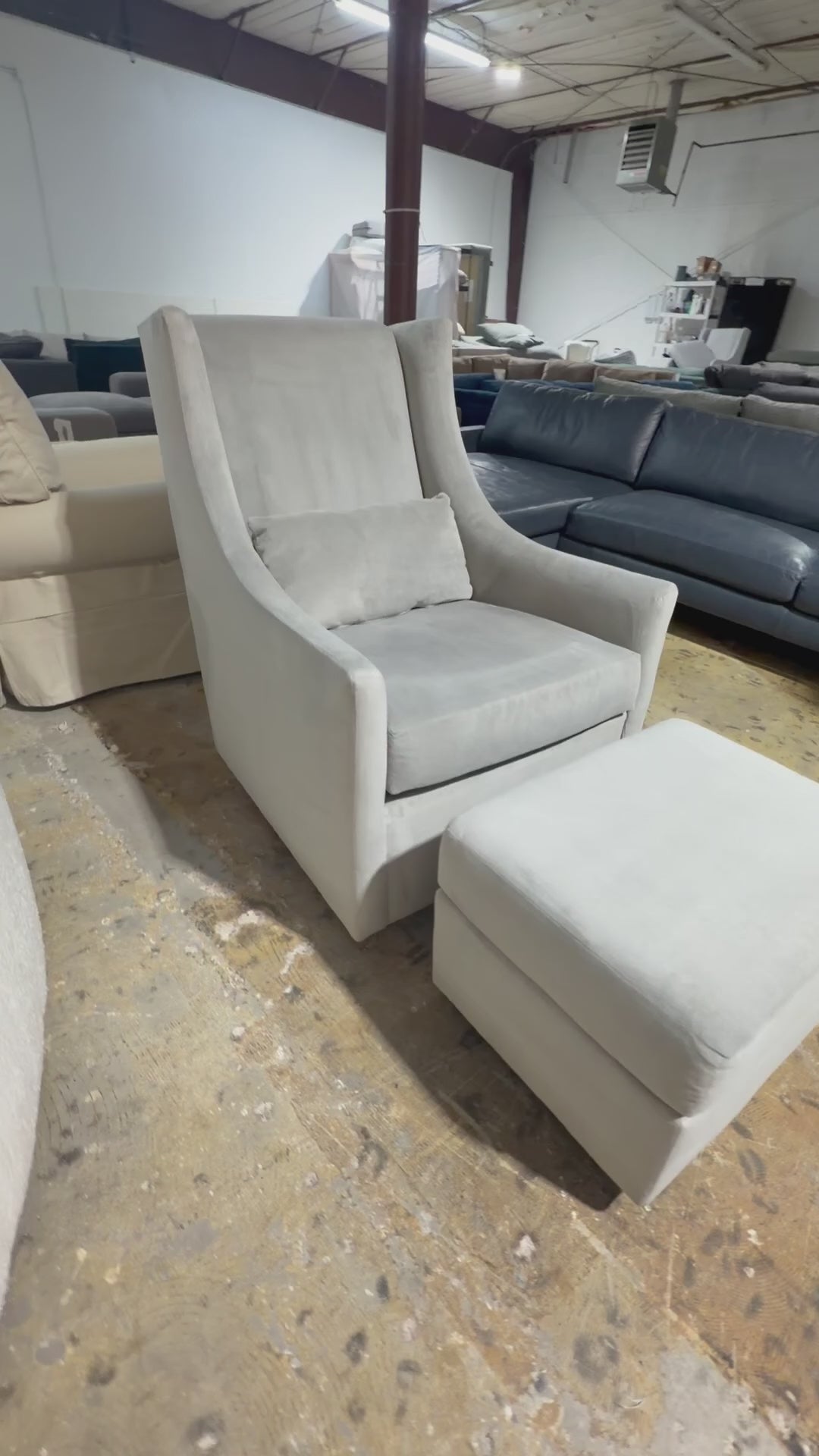 West Elm Nursery Glider Chair and Ottoman set in Performance Microfiber in Frost Gray