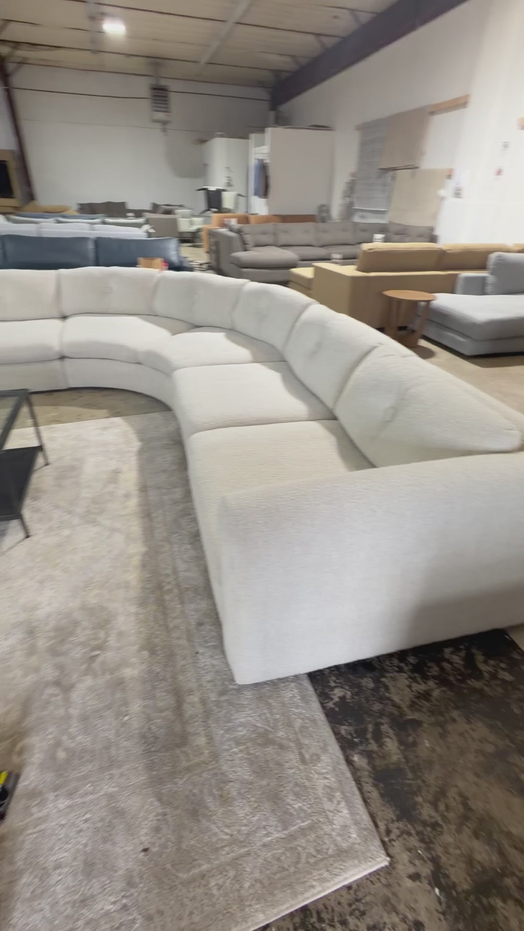 Crate & Barrel Bucktown 142” Modular 5-Piece Curved L-Shaped Wedge Sectional Sofa in Vanilla Belden boucle