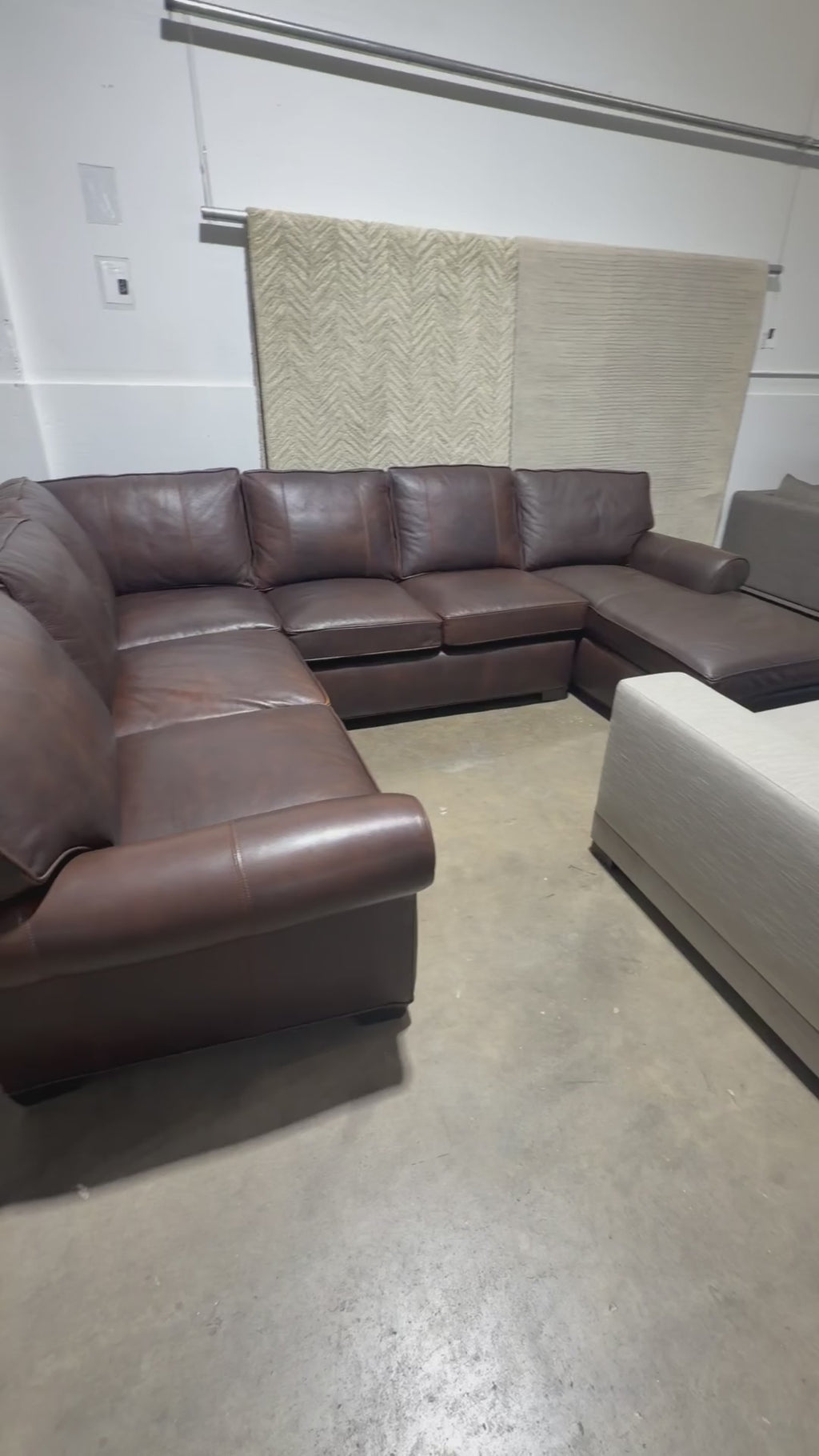 Arhaus Colby 124” 3 Piece U Shape Sofa Chaise Leather Sofa in Bronco Whiskey